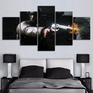 Red Dead Redemption 2 Athur Fire The Gun - Gaming 5 Panel Canvas Art Wall Decor
