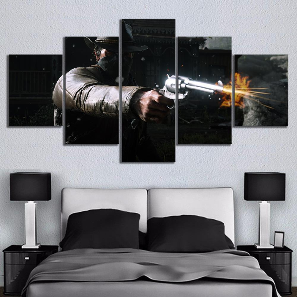 Red Dead Redemption 2 Athur Fire The Gun - Gaming 5 Panel Canvas Art Wall Decor Red Dead Redemption 2 Athur Fire The Gun - Gaming 5 Panel Canvas Art Wall Decor