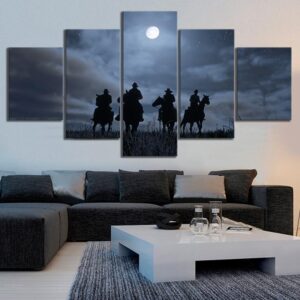 Red Dead Redemption 2 Cowboys & Starry Night - Gaming 5 Panel Canvas Art Wall Decor