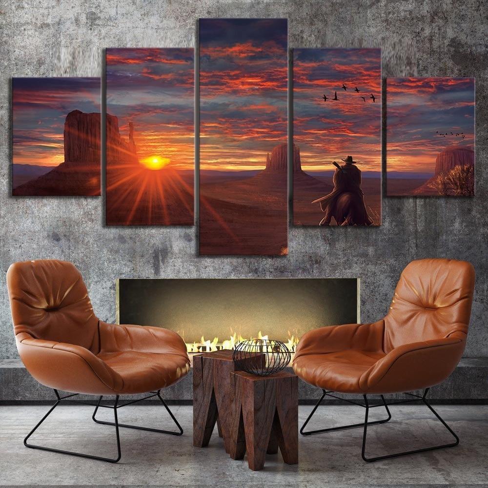 Red Dead Redemption 2 Lonely In The Sunset Gaming - 5 Panel Canvas Art Wall Decor Red Dead Redemption 2 Lonely In The Sunset Gaming - 5 Panel Canvas Art Wall Decor