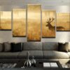 Red Deer Silhouette - Animal 5 Panel Canvas Art Wall Decor
