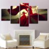 Red Dress Girl Pictures Dancing Skirt In The Wind - Abstract 5 Panel Canvas Art Wall Decor