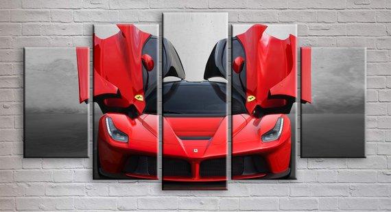 Red Ferrari Sports Car - Automative 5 Panel Canvas Art Wall Decor Red Ferrari Sports Car - Automative 5 Panel Canvas Art Wall Decor