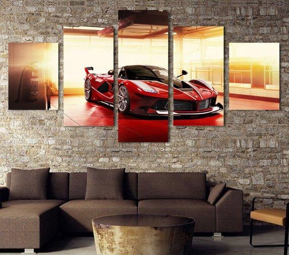 Red Ferrari - Automative 5 Panel Canvas Art Wall Decor Red Ferrari - Automative 5 Panel Canvas Art Wall Decor