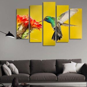 Red Flower Pollen - Animal 5 Panel Canvas Art Wall Decor