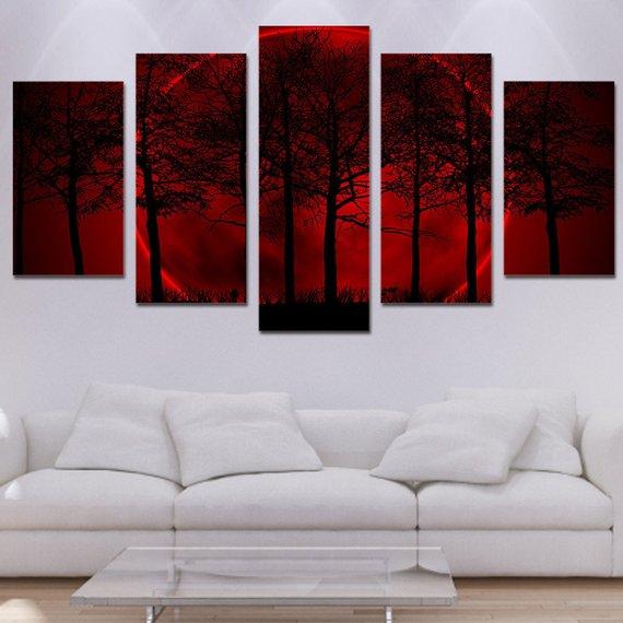 Red Forest Large - Nature 5 Panel Canvas Art Wall Decor Red Forest Large - Nature 5 Panel Canvas Art Wall Decor