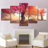Red Forest Sunshine - Nature 5 Panel Canvas Art Wall Decor