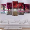 Red Forest Tunnel - Nature 5 Panel Canvas Art Wall Decor