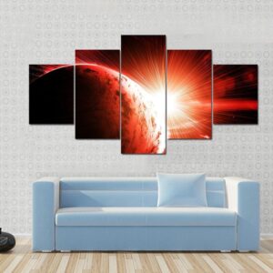 Red Gasy Planet With Its Star - Space 5 Panel Canvas Art Wall Decor
