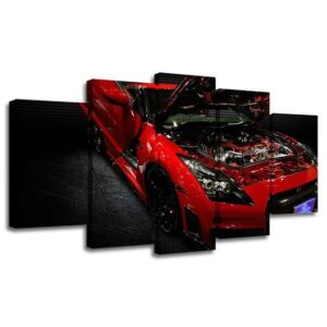 Red Gtr Sports Car Engine Christmas - Automative 5 Panel Canvas Art Wall Decor