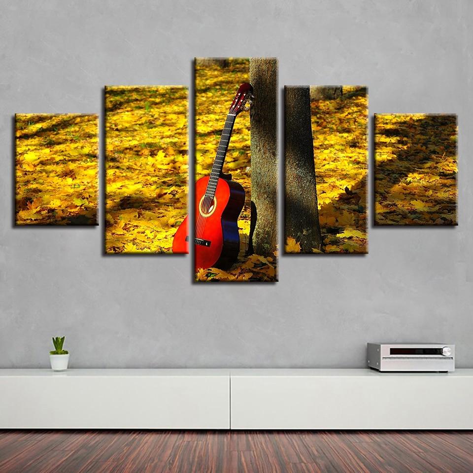 Red Guitar And Trees Sunshine - Music 5 Panel Canvas Art Wall Decor Red Guitar And Trees Sunshine - Music 5 Panel Canvas Art Wall Decor
