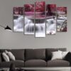 Red Leaves In Waterfall - Nature 5 Panel Canvas Art Wall Decor