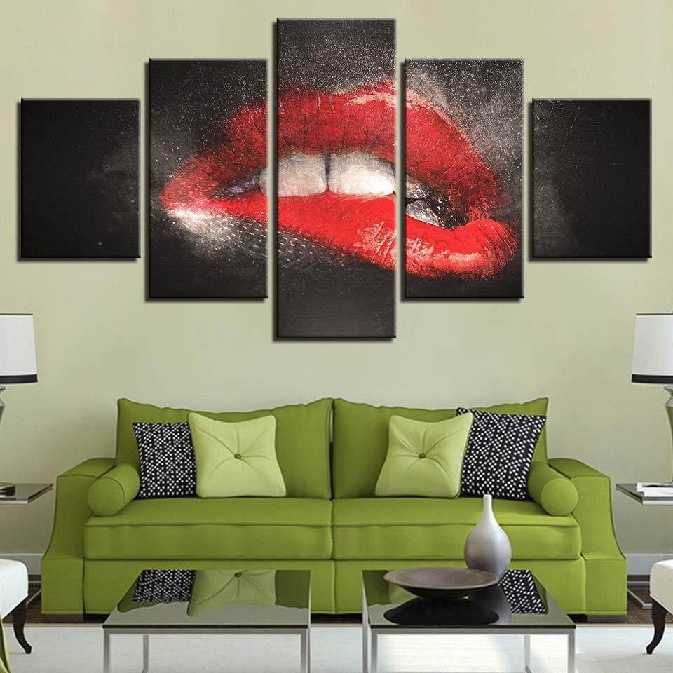 Red Lip 11 - Abstract 5 Panel Canvas Art Wall Decor Red Lip 11 - Abstract 5 Panel Canvas Art Wall Decor