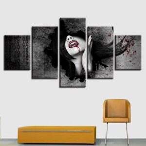 Red Lips Woman - Abstarct 5 Panel Canvas Art Wall Decor