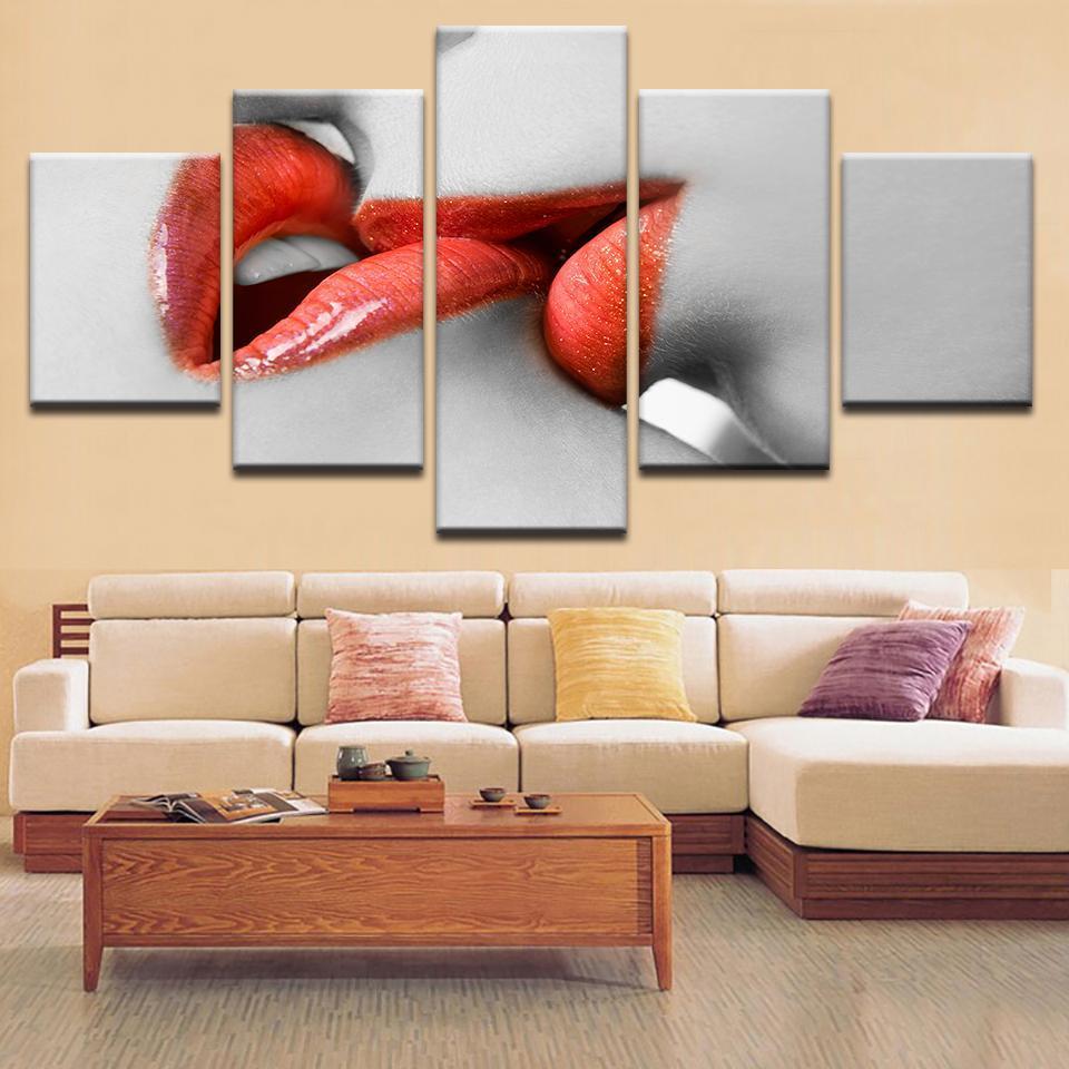 Red Lips - Abstract 5 Panel Canvas Art Wall Decor Red Lips - Abstract 5 Panel Canvas Art Wall Decor