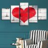 Red Love Heart Graffiti - Abstract 5 Panel Canvas Art Wall Decor