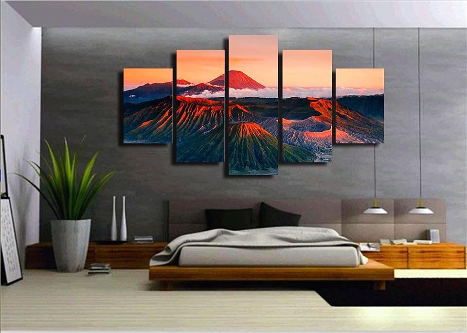 Red Mount Peaks Clouds - Nature 5 Panel Canvas Art Wall Decor Red Mount Peaks Clouds - Nature 5 Panel Canvas Art Wall Decor