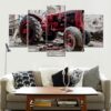 Red Retro Tractor - Automative 5 Panel Canvas Art Wall Decor