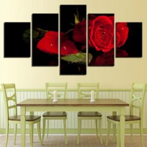 Red Rose 02 - Nature 5 Panel Canvas Art Wall Decor