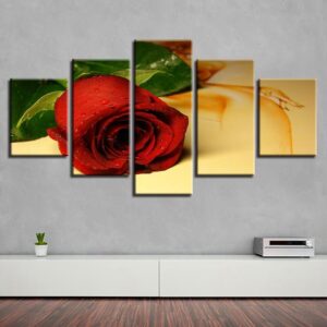 Red Rose Flower 01 - Nature 5 Panel Canvas Art Wall Decor