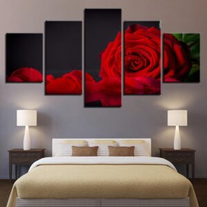 Red Rose Flower 02 - Nature 5 Panel Canvas Art Wall Decor