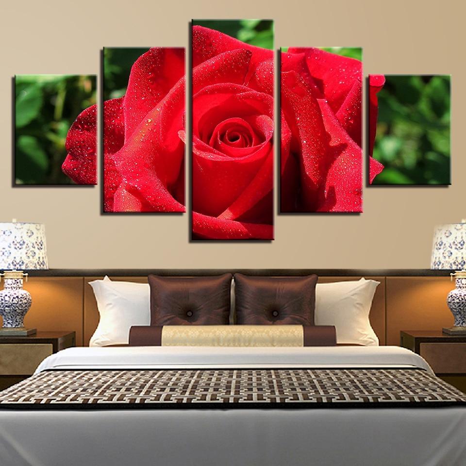 Red Rose Flower 03 - Nature 5 Panel Canvas Art Wall Decor Red Rose Flower 03 - Nature 5 Panel Canvas Art Wall Decor