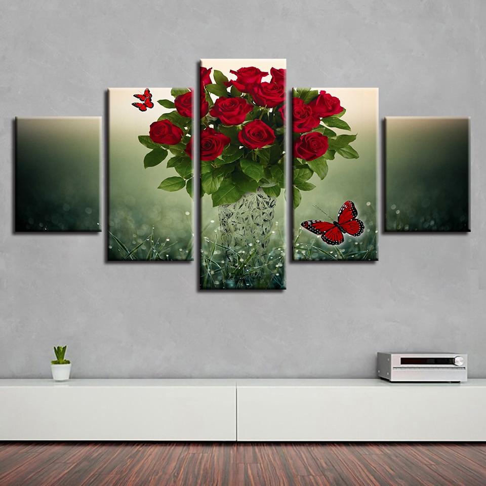 Red Rose Flower 06 - Nature 5 Panel Canvas Art Wall Decor Red Rose Flower 06 - Nature 5 Panel Canvas Art Wall Decor