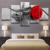 Red Rose Flowers 1 - Nature 5 Panel Canvas Art Wall Decor