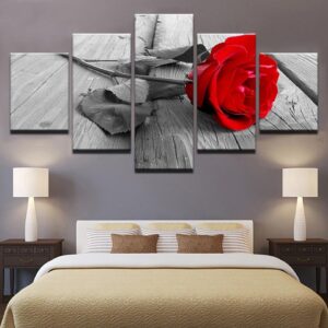 Red Rose Flowers 1 - Nature 5 Panel Canvas Art Wall Decor
