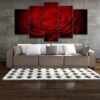 Red Rose Flowers Black Background - Nature 5 Panel Canvas Art Wall Decor