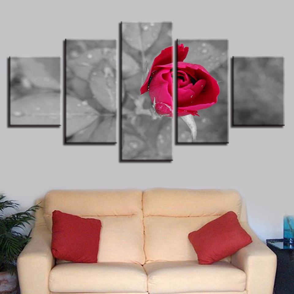 Red Rose Flowers - Nature 5 Panel Canvas Art Wall Decor Red Rose Flowers - Nature 5 Panel Canvas Art Wall Decor