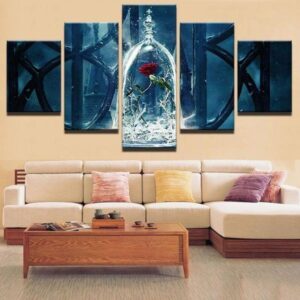Red Rose In Glass - Anstract 5 Panel Canvas Art Wall Decor