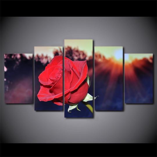 Red Rose Sunset 08 - Nature 5 Panel Canvas Art Wall Decor Red Rose Sunset 08 - Nature 5 Panel Canvas Art Wall Decor