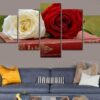 Red Rose White Rose - Nature 5 Panel Canvas Art Wall Decor