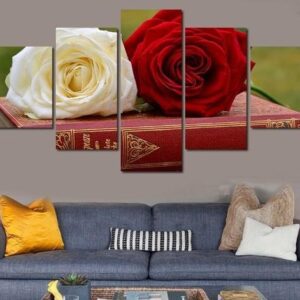 Red Rose White Rose - Nature 5 Panel Canvas Art Wall Decor