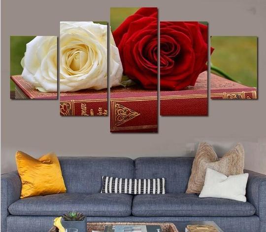 Red Rose White Rose - Nature 5 Panel Canvas Art Wall Decor Red Rose White Rose - Nature 5 Panel Canvas Art Wall Decor