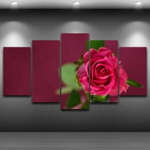 Red Roses Flower - Nature 5 Panel Canvas Art Wall Decor
