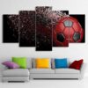 Red Soccer Ball - Abstract Sport 5 Panel Canvas Art Wall Decor