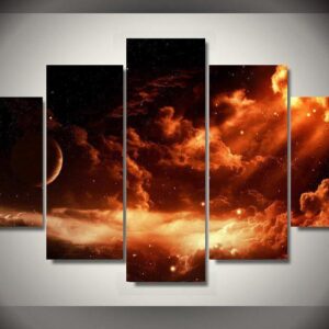 Red Space - Space 5 Panel Canvas Art Wall Decor