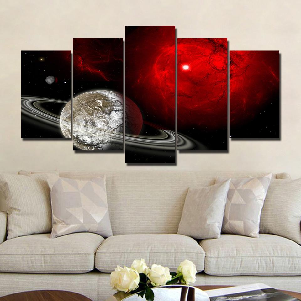 Red Star - Space Universe 5 Panel Canvas Art Wall Decor Red Star - Space Universe 5 Panel Canvas Art Wall Decor