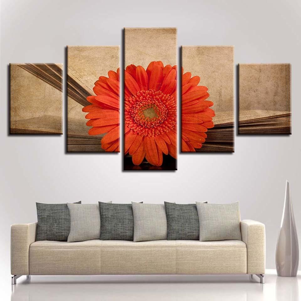 Red Sunflower - Nature 5 Panel Canvas Art Wall Decor Red Sunflower - Nature 5 Panel Canvas Art Wall Decor