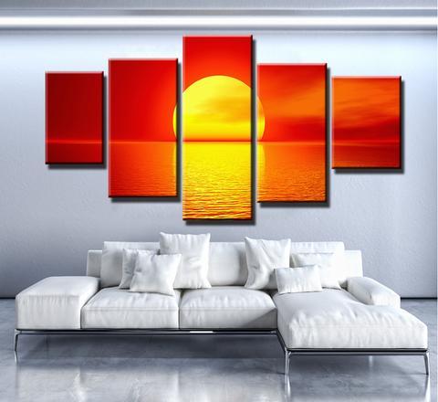 Red Sunset - Nature 5 Panel Canvas Art Wall Decor Red Sunset - Nature 5 Panel Canvas Art Wall Decor