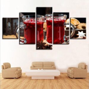 Red Tea - Nature 5 Panel Canvas Art Wall Decor