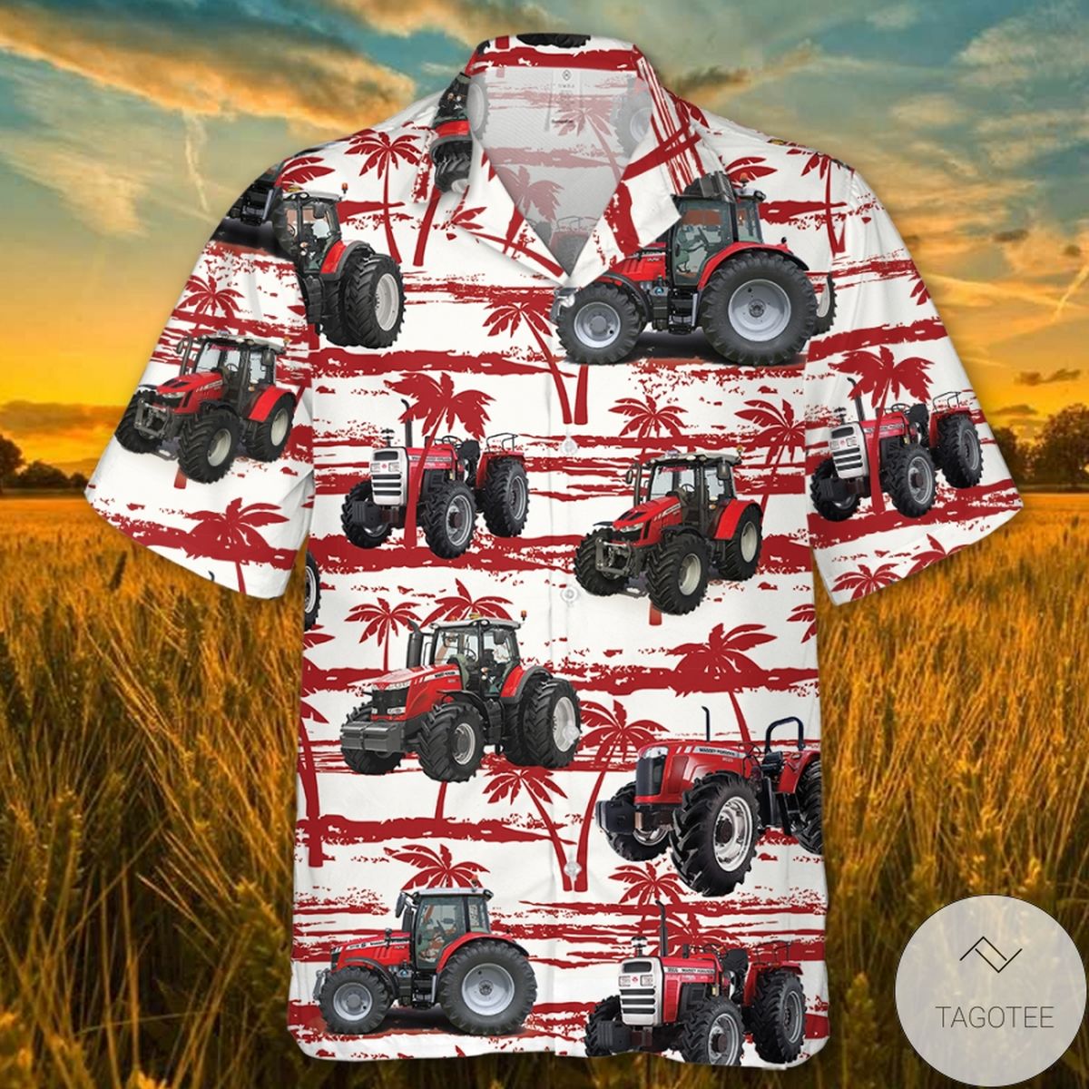 Red Tractor Palm Tree Hawaiian Shirt Red Tractor Palm Tree Hawaiian Shirt