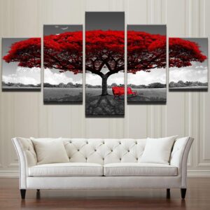 Red Tree 10 - Nature 5 Panel Canvas Art Wall Decor