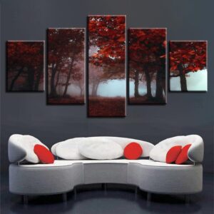 Red Tree Forest 01 - Nature 5 Panel Canvas Art Wall Decor