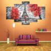 Red Tree Landscape - Abstract Nature 5 Panel Canvas Art Wall Decor