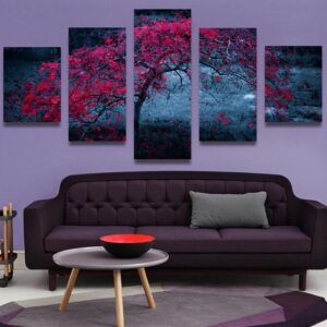 Red Tree Landscape - Nature 5 Panel Canvas Art Wall Decor