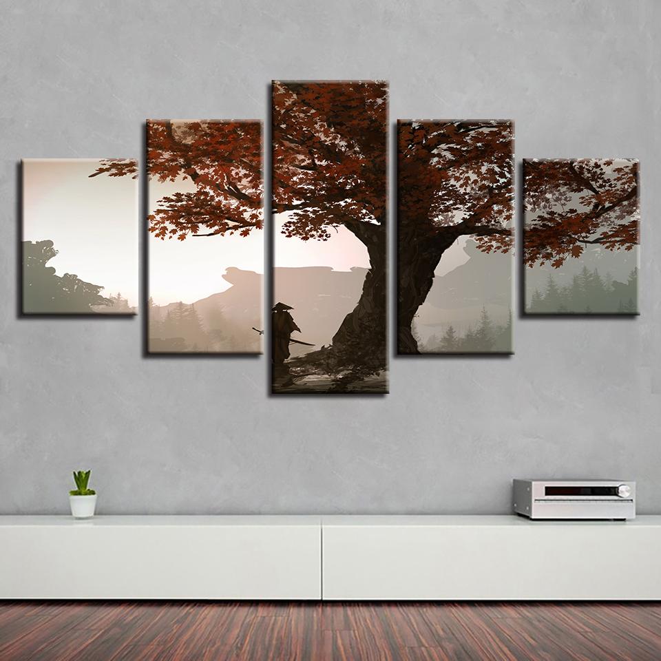 Red Tree Natural - Nature 5 Panel Canvas Art Wall Decor Red Tree Natural - Nature 5 Panel Canvas Art Wall Decor