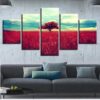 Red Tree Red Landscape - Nature 5 Panel Canvas Art Wall Decor